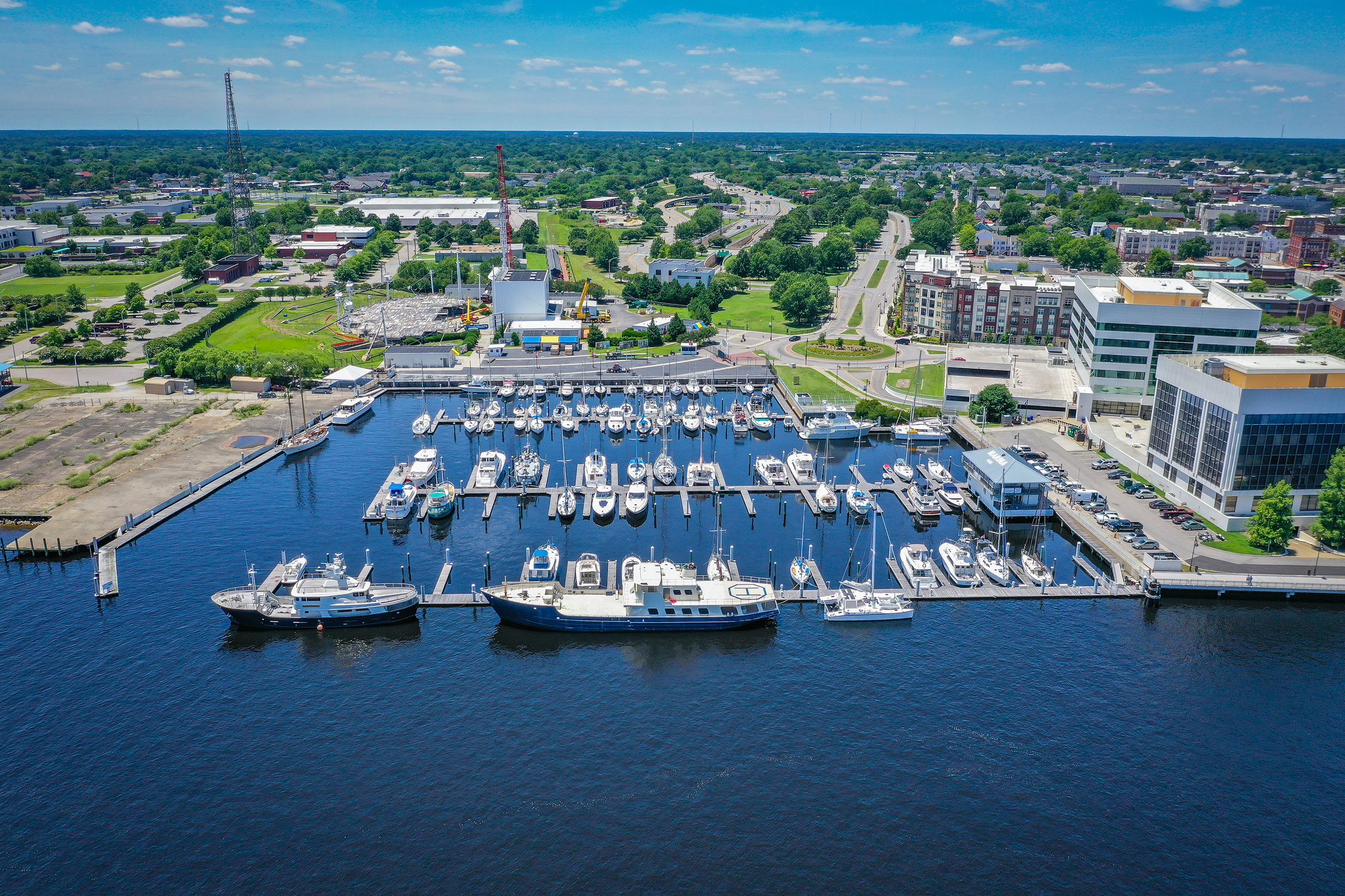 Aerial view of wet slips at Ocean Yacht Marina